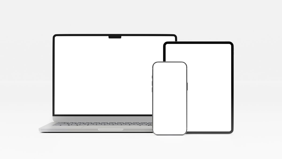 Laptop, tablet and smartphone mockup set with blank screens
